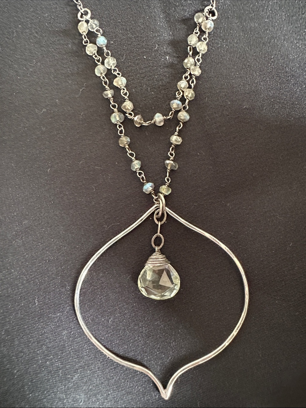 Labradorite & blue topaz EUC necklace on 925 sterling chain. Genuine gemstone